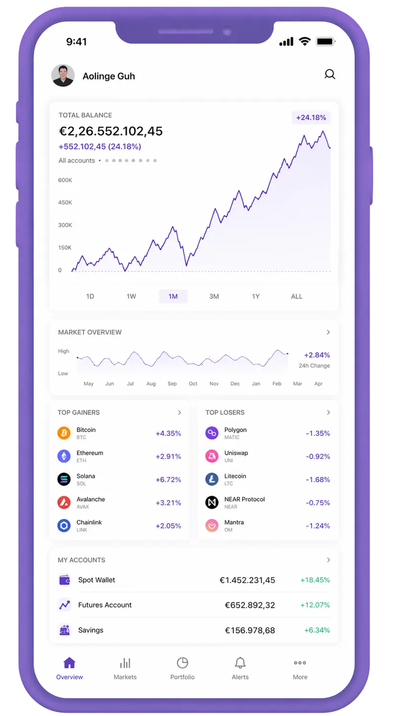 Mienoskarb mobile app showing portfolio overview
